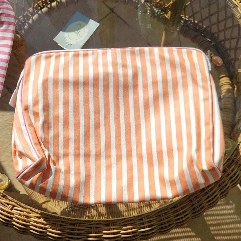 Christian Dior rare vintage  pink and peach striped cosmetic bags, 2 piece